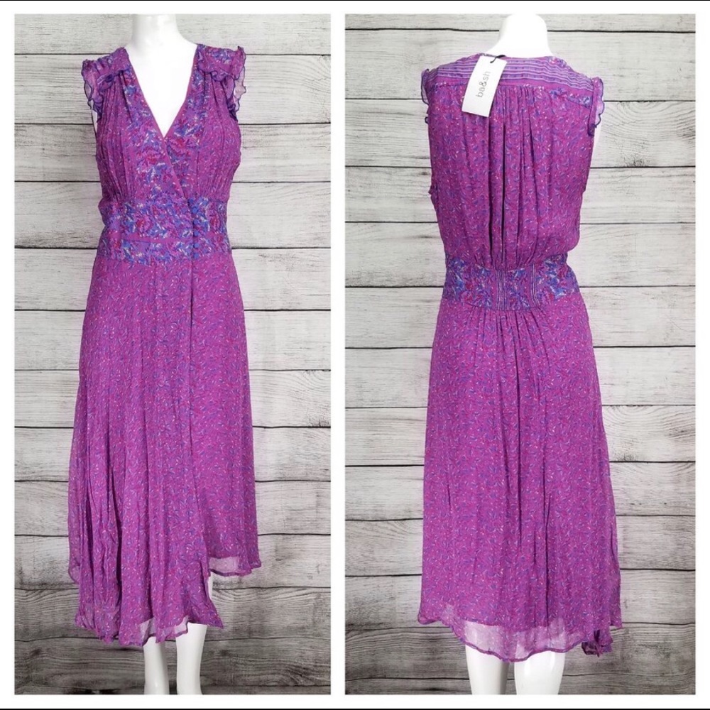 ba&sh Meryl Asymmetrical Midi Dress in Fuchsia